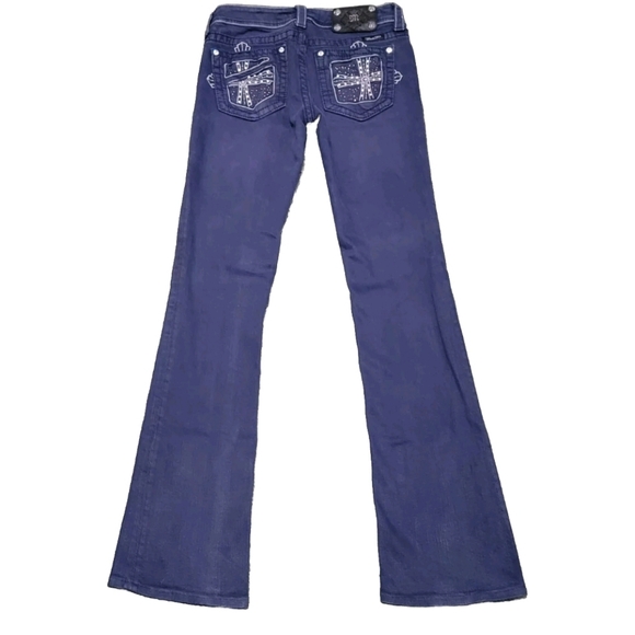 Miss Me Boot Cut Cross Embellished Bling Dark Wash Denim Jeans Womens Size 27 - Picture 3 of 13